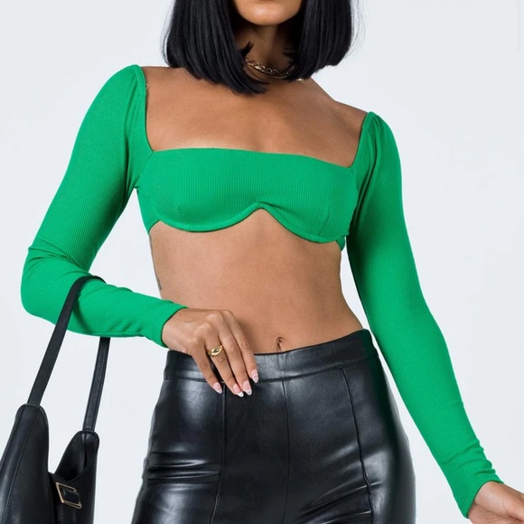 Princess Polly Green Becca Long Sleeve Crop Top - Picture 2 of 9